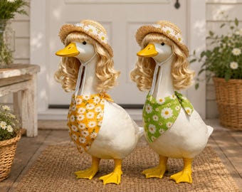 Straw Hat Curly Wig Daisy Porch 23 27Inch Goose Outfit Cottagecore Farmhouse Goose Cloth Summer Garden Yard Decor Set Gift for Grandmother
