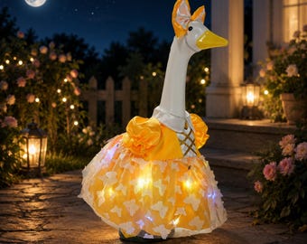 Yellow Flower Lighten Bunny EarButterfly Princess Dress 23 Inch Porch Goose Wear, Garden Yard Clothes Farmhouse Decor Gift for Mother Summer