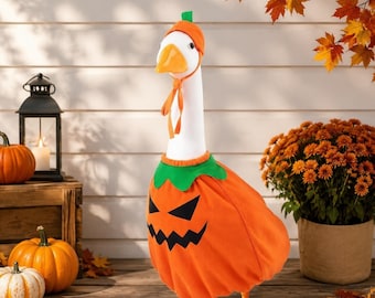 Pumpkin Dress Ghost Costume Hat Bag Goose Outfit 2 Set Halloween Outdoor 23 Inch Fall Yard Lawn Goose Decor Gift for Best Friend Holiday