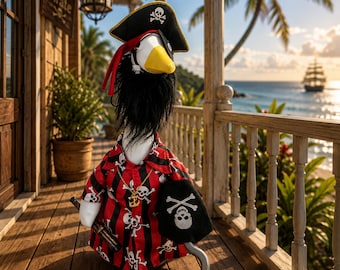 Pirate Captain Porch Goose Outfit 23 Inch Skull Print Halloween Goose Clothes Nautical Yard Lawn Decor Coastal Beach Theme Gift Idea Summer
