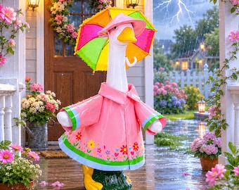 Pink Floral Lawn Raincoat Goose Outfit Hat Umbrella Summer Garden Goose Clothes 23 Inch Decor Outdoor Gift for Friend