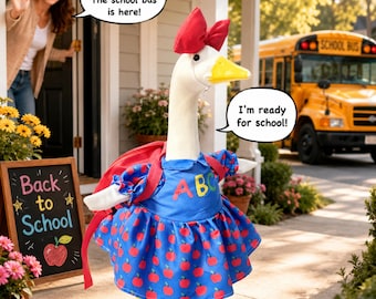 Back to School ABC Apple Dress Red Bow Backpack Porch Goose Outfit Delicate Goose Clothes Garden Decor Gift for Friend