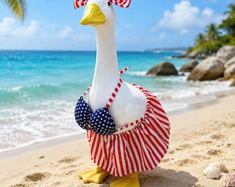 Red Stripe Swimsuit  Bikini Bow Porch 23 Inch Goose Outfit Summer Goose Wear Beach Goose Dress Yard Goose Outfit Gift for Friend