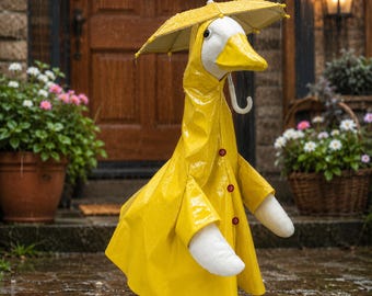 Yellow Raincoat Umbrella Summer Porch Goose Outfit Spring Rainy Waterproof Garden Goose Costume Decor Yard Display Gift for Best Friend Mom