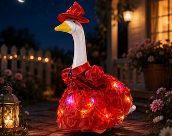 Red Flower Lighten Bunny EarButterfly Princess Dress 23 Inch Porch Goose Wear, Garden Yard Clothes Farmhouse Decor Gift for Mother Summer