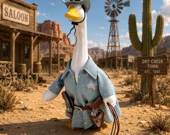 Western Sheriff Shirt Hat Lasso Porch Goose Cowboy Outfit Set 23 Inch Farmhouse Yard Goose Clothes Garden Decor Gift for Grandfather Father