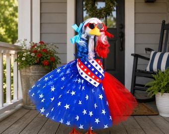 Patriotic Porch 23 25 27 28 Inch 4th of July Star Tutu Dress Wig Heart Sunglasses Goose Outfit Goose Garden Yard Decor Gift for Father