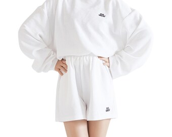 Women Waffle Knit Sweater & Shorts Two Piece Set