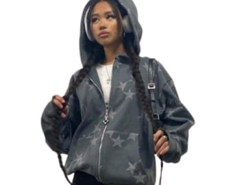 Unisex Star Printed Zip UP Hoodie & Sweatshirt