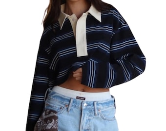 Women’s Striped Rugby Shirt Oversized Long Sleeve