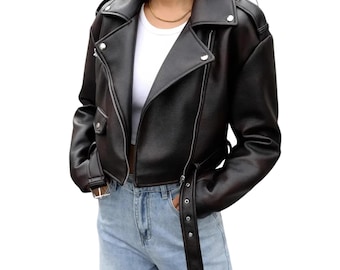 Women’s Faux Leather Biker Zip Up Jacket & Coat