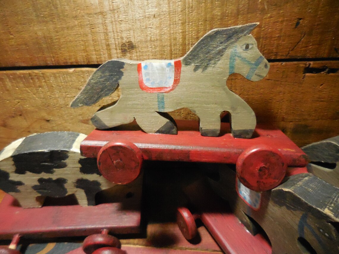 Vintage Wooden Hand Made Pull Toys Etsy