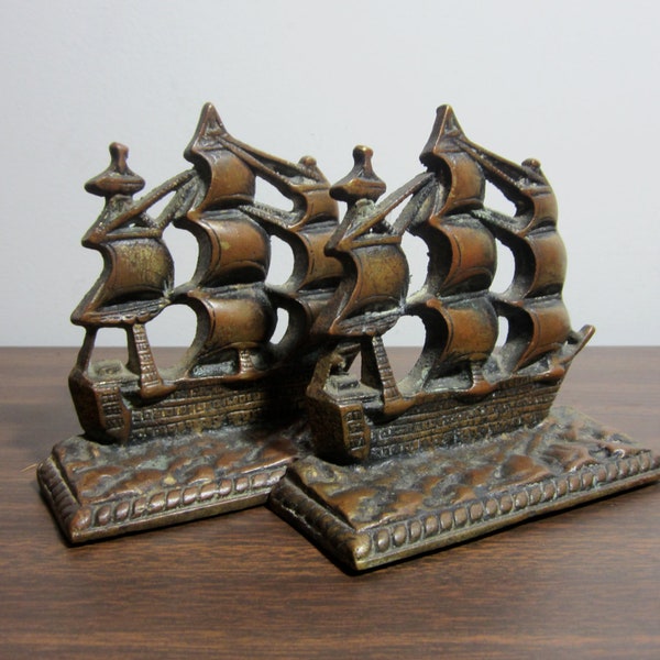 Vintage Brass Sailing Ship Bookends