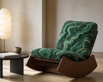 Emerald Malachite Rocking Chair, Mid Century Modern Lounge Accent, Jewel Tone Decor