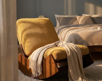 Mid Century Modern Rocking Chair, Mustard Yellow Corduroy Lounge Accent Chair