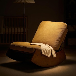 Mid Century Modern Rocking Chair, Mustard Yellow Corduroy Lounge Accent Chair immagine 7