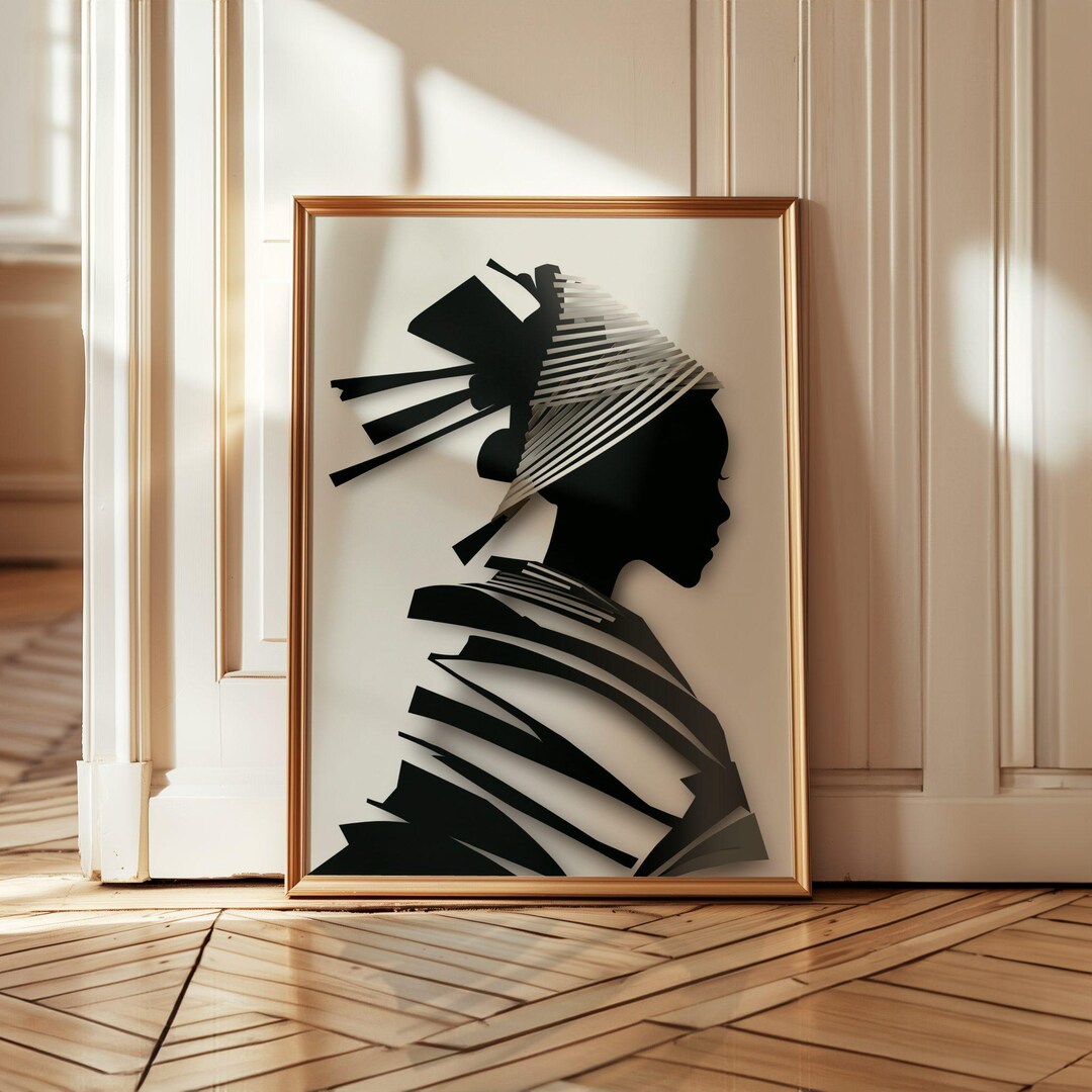 Black White Minimalist Abstract Woman Silhouette Wall Art Modern ...