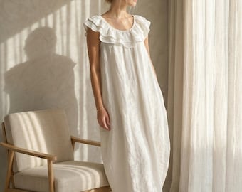 Customizable Linen Midi Dress, Minimalist Summer Style, Natural Breathable Fabric