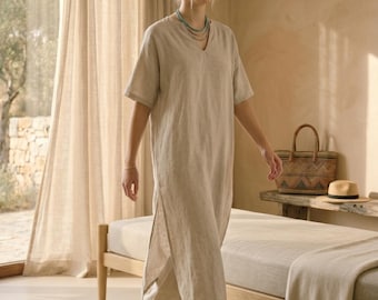 Linen Tunic and Pants Set, Custom Made, Summer Loungewear, Minimalist Linen Clothing