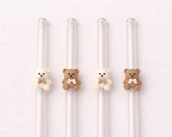 Teddy Bear Glass Straws | Set of 4 | Eco Friendly Gift