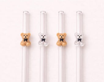 Teddy Bear Glass Bent Straws | Set of 4 | Eco Friendly Gift