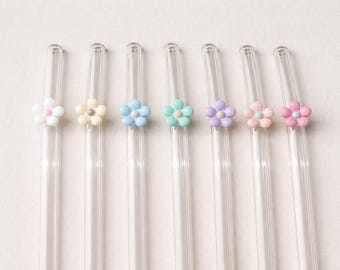 Pastel Flower Glass Bent Straws | Set of 7 | Eco Friendly Gift