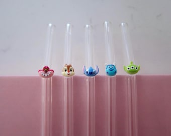 Disney Inspired Character Glass Straws | Cute Reusable Straws | Iced Coffee Accessories | Gift for Coffee Lovers | Set of 5