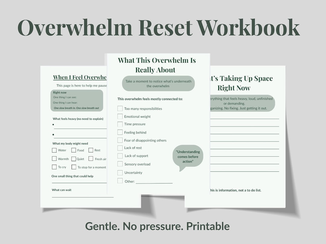 Overwhelm Reset Workbook Printable- Gentle Reflection Pages for Low ...