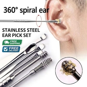 6 Piece Stainless Steel Ear Pick Set  360 degree Spiral Ear Wax Removal Kit with Portable Storage Case