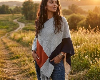 Knit Shawl Wrap for Women, Soft Travel Poncho Cape