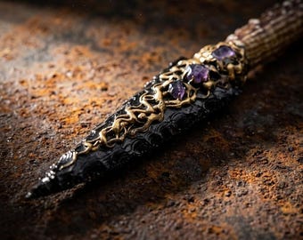 Pugnale in ossidiana intagliato a mano, regalo fantasy per collezionisti