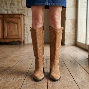 Bottes Western Femme Stetson - Pointure 9.5 (EU 41), Cuir Marron, Brodées, Mexique