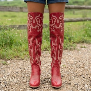 Women Knee High Red Boots - Etsy display picture 3
