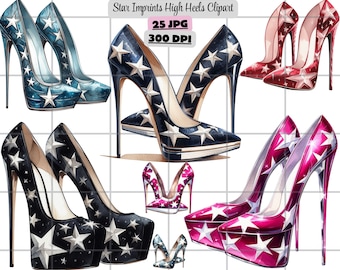 Fashion Heels Clipart, Couture High Heels Clipart, Star Imprints High Heels Clipart, Prom Heels JPG, Bridal Shoes Clipart for Crafts Journal