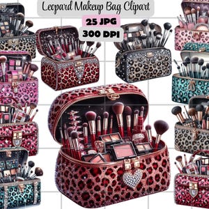 Makeup Clipart, Make-up Kit Clipart, Leopard Makeup Bag Clipart, Luxury Animal Print Cosmetic Pouch JPG, Fashion Beauty Bag Digital Download