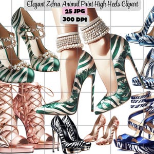 High Heels PNG, Animal Print High Heels Clipart, Elegant Zebra Animal Print High Heels Clipart Luxus Mode Schuh Design für Crafts Journal