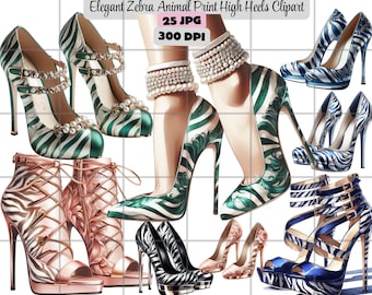 High Heels PNG, Animal Print High Heels Clipart, Elegant Zebra Animal Print High Heels Clipart Luxury Fashion Shoe Design for Crafts Journal