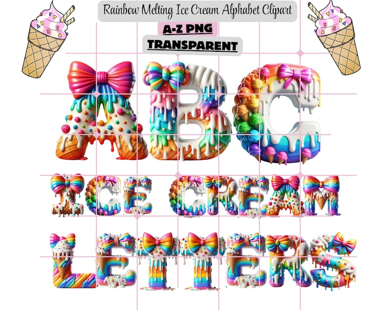 Ozing Lettering Rainbow Melting Alphabet Clipart, Ice Cream Font, Alphabet Letters ...