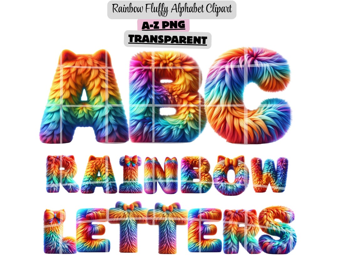 Rainbow Fluffy Alphabet Clipart, Clip Art Letters, Fur Font, Colorful ...