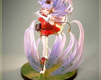 Modelo 3D de uma garota anime em um navio dourado, em formato STL, com alto nível de detalhes, para impressão em resina e FDM.