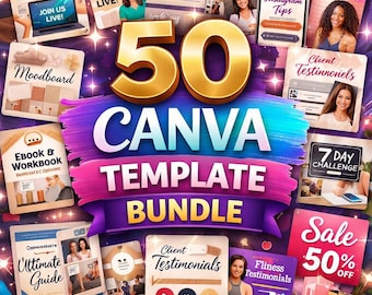 Bundel canva 50 sjablonen | Bewerkbare canvassjablonen | Sociale media, business en marketing ontwerpen | Direct downloaden
