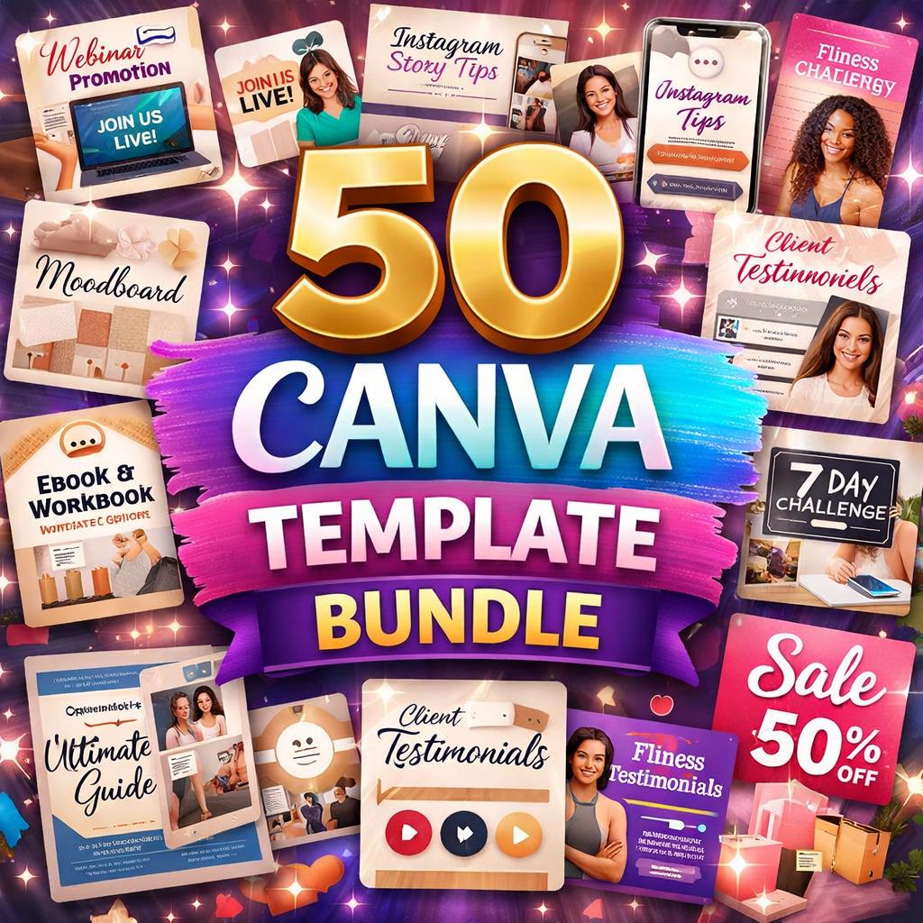 Canva 50 Templates Bundle Editable Canva Templates Social Media, Business & Marketing Designs Instant Download