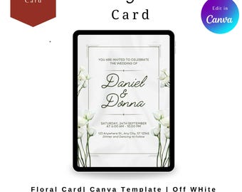 White Floral Wedding Invitation Card | Elegant Minimalist Printable Wedding Invite