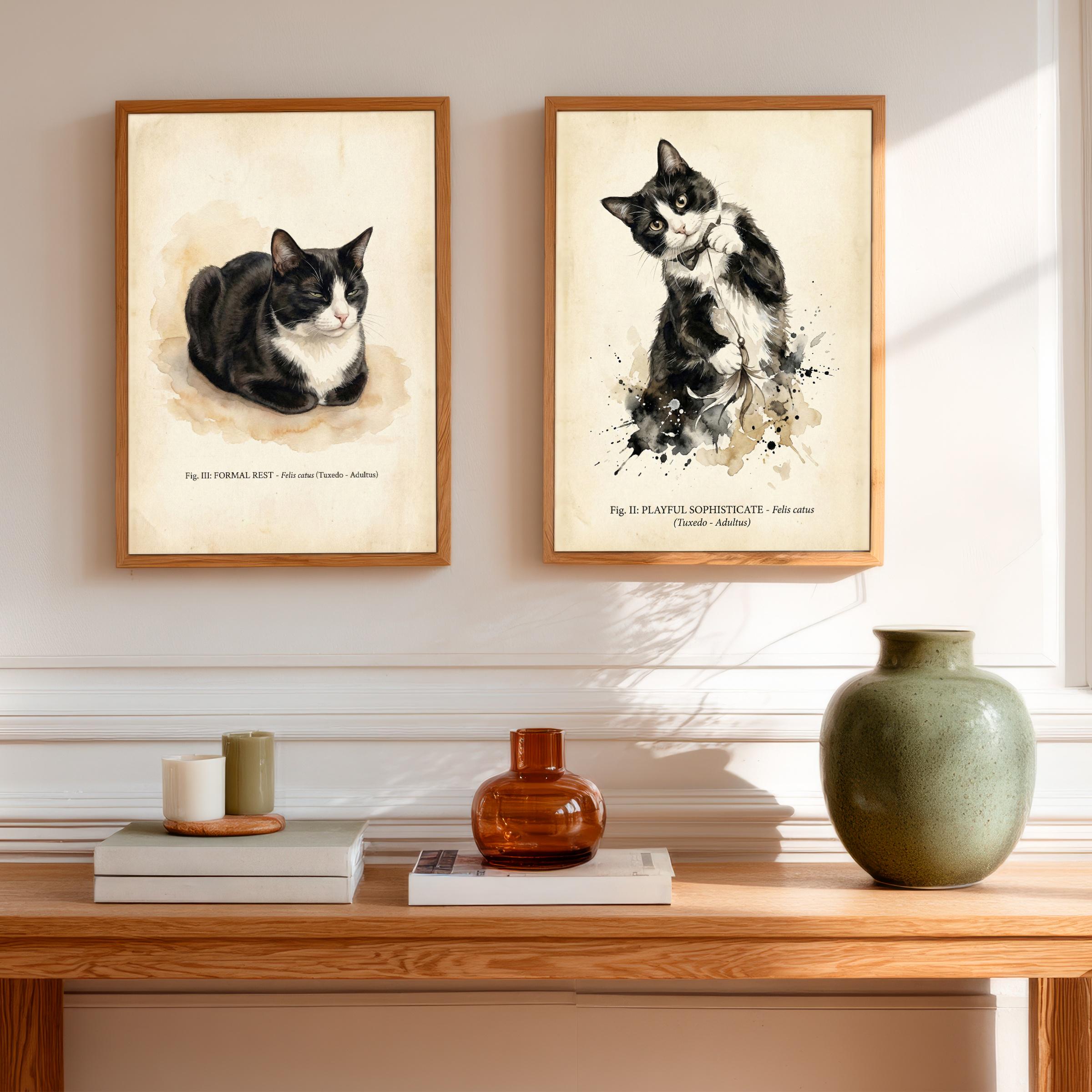 Tuxedo Cat Art Print, Vintage Dark Academia Wall Decor, Moody Animal ...