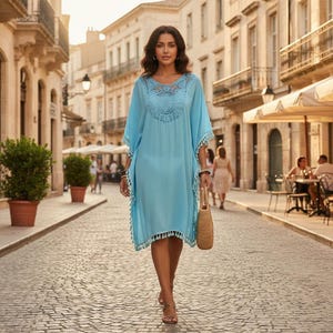 holiday tunic dresses Szjxbuy Girls Long Sleeve Ruffle Dress Colorful Tiered Ruffle Swing Tunic Dresses Casual Holiday Maxi Dress with Pockets Sky Blue,12-13Years, Women's