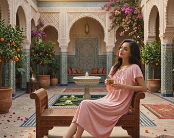 Women's Modal Lounge Dress, Flutter Sleeve, Gathered Neck, Midi Length, Viscose Blend Loungewear
