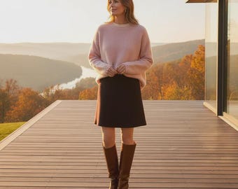 High Waist Wool Blend Mini Skirt, A-Line Tailored Winter Skirt, Elegant Office Wear, Sophisticated Fall Fashion