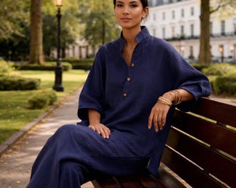 Linen Two Piece Outfit Women, Soft Breathable Shirt and Pants, Minimalist Matching Set, Linen feel