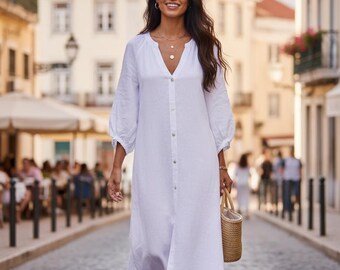 Linen Shirt Men, Bohemian Long Sleeve Casual Summer Top, Oversized Fit, Linen Feel