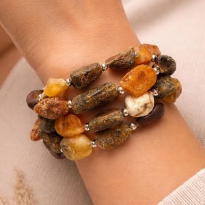 Bracelet en ambre naturel brut – Triple rang | Bijoux faits main